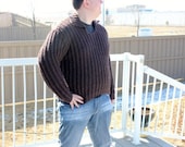 Ready to ship/Natural wool HANDMADE Knitted Sweater with Collar/ Unisex/ will fit size M to 2X Large