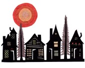 Wooded Village - 5 x 7 inch Cut Paper Art Print