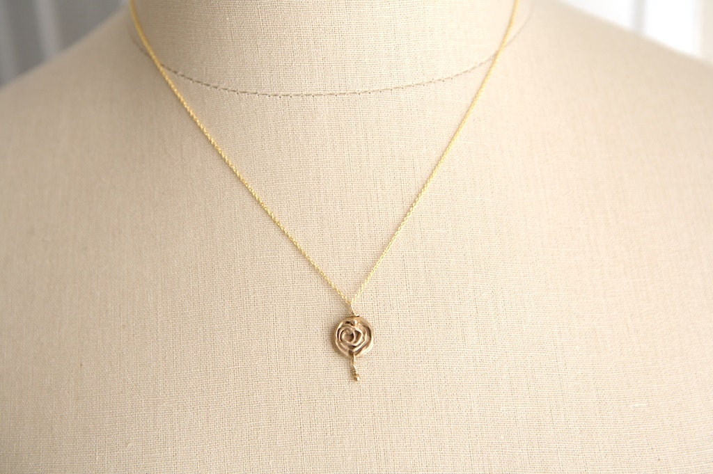 Small Gold Bronze Rose Charm Necklace
