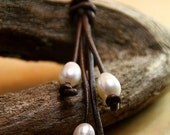 Leather and Freshwater Pearl Tassel Style Necklace