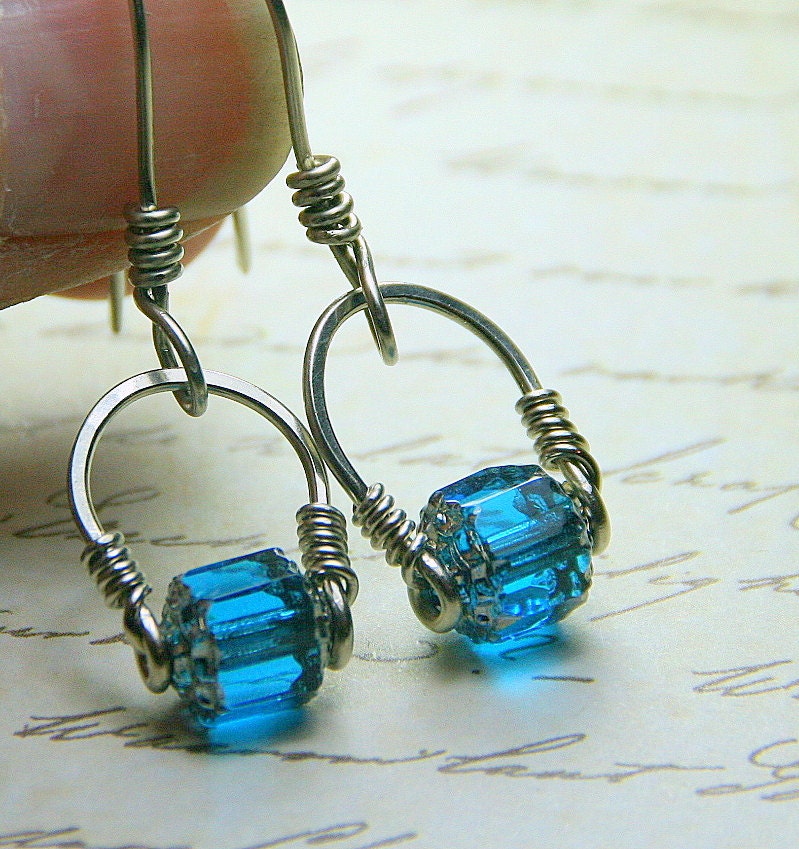 Silver Stirrup Style Pinwheel Earrings with Your Choice of Cathedral Glass Bead Colors