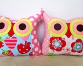 Aqua/Pink/TWO owl pillows/ kids/ Polyfil Stuffed little owl pillows decoration/collection - Ready to ship