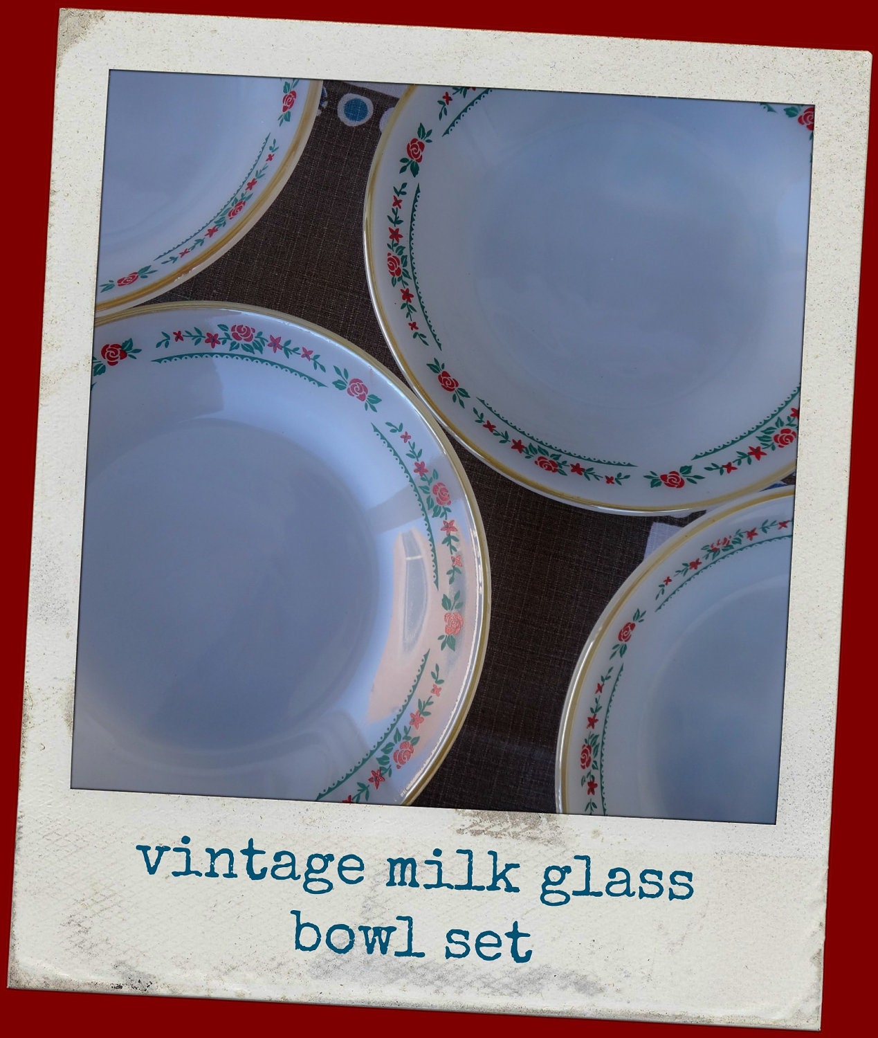 Vintage Milk Glass Retro Soup Bowls Set