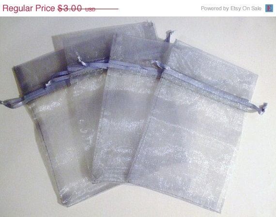 CIJ-JULY 4TH Sale 10 Count 4x6 inch Smokey Silver Grey Organza Voile Jewelry, Wedding, Favor Gift Bags