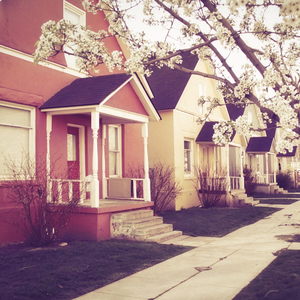 Colored Houses - 8 x 8 Fine Art Photograph - architecture photography orange yellow house porch vintage style
