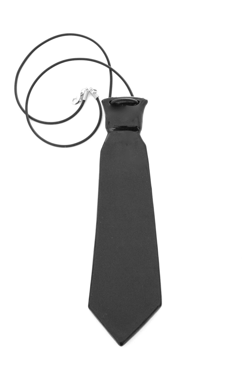 Statement Necktie Necklace Ceramic Handmade Black Unique Tie Length of Necktie 7 inches