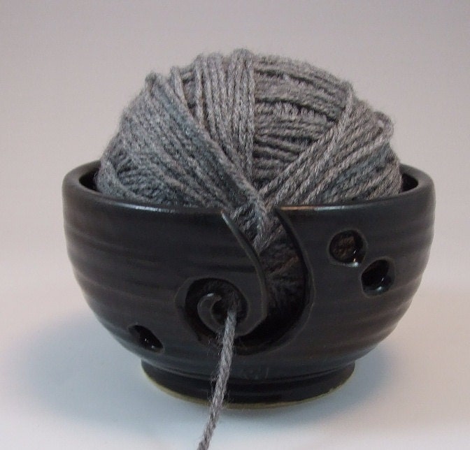 Yarn Bowl in Black thrown on Potter's Wheel