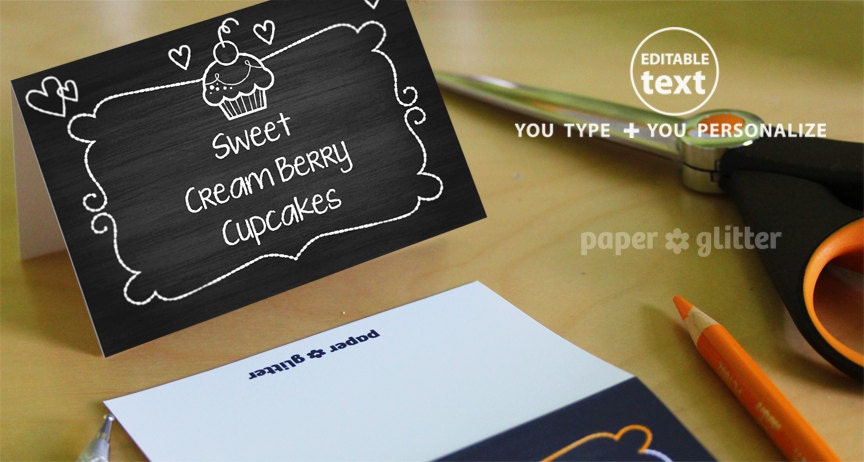 Cupcake Party Cards in Chalkboard Art Poster Paper Printable - Editable Text Printable PDF