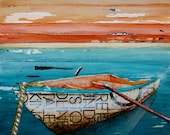 Rowboat with Oars- "Tranquility"- Fine Art Mixed Media Collage Print - 16x20