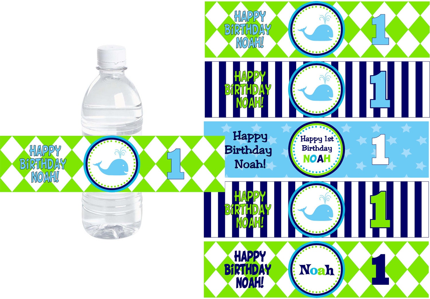 Whale - Buy 2 Get 1 FREE - Water Bottle Labels DIY PRINTABLE File Personalized Party Decorations