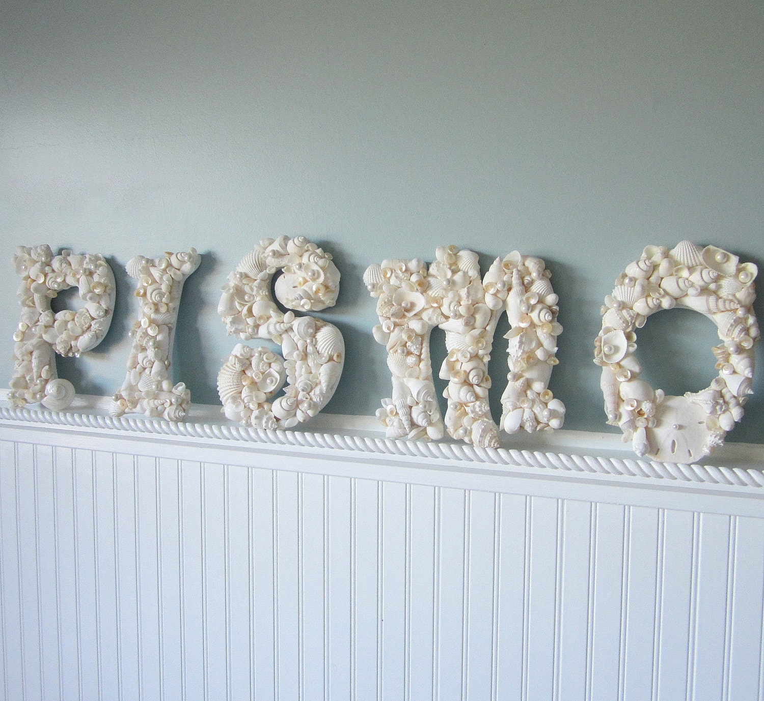 Beach Decor Seashell Letters, 5pc - Nautical Shell Letters Spell BEACH or Any Word in Shells, 5PC