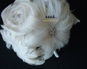 Wedding bridal bouquet, feather bouquet, ivory bling bouquet by eeek