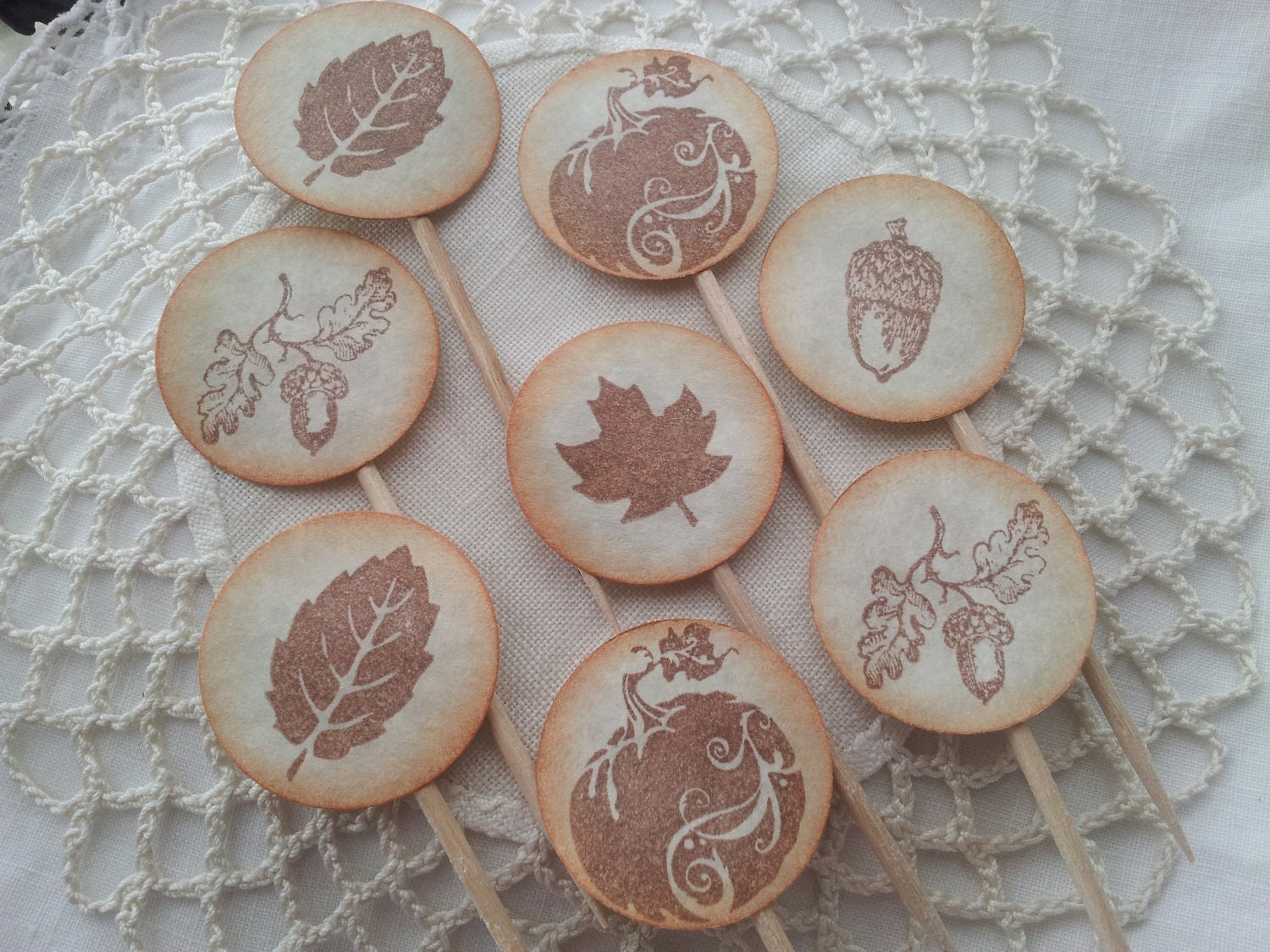 SALE 25 Nature Leaf and Pumpkin Mini Cupcake Toppers or Food Picks