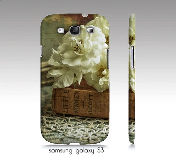 Samsung galaxy S3, iphone 4,4s, 5 case, "little women" vintage book, white rose, shabby chic, still life-photography