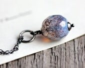 Lavender Cashmere Necklace - Picasso Czech Bead Pendant on Sterling Silver Chain - Modern Glass Beaded Necklace