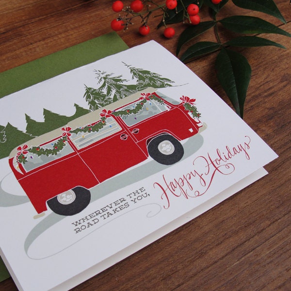 Holiday Vintage Camper Van Christmas Card Set