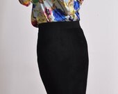 Black Wool High Waisted Long Pencil Skirt Winter Warm