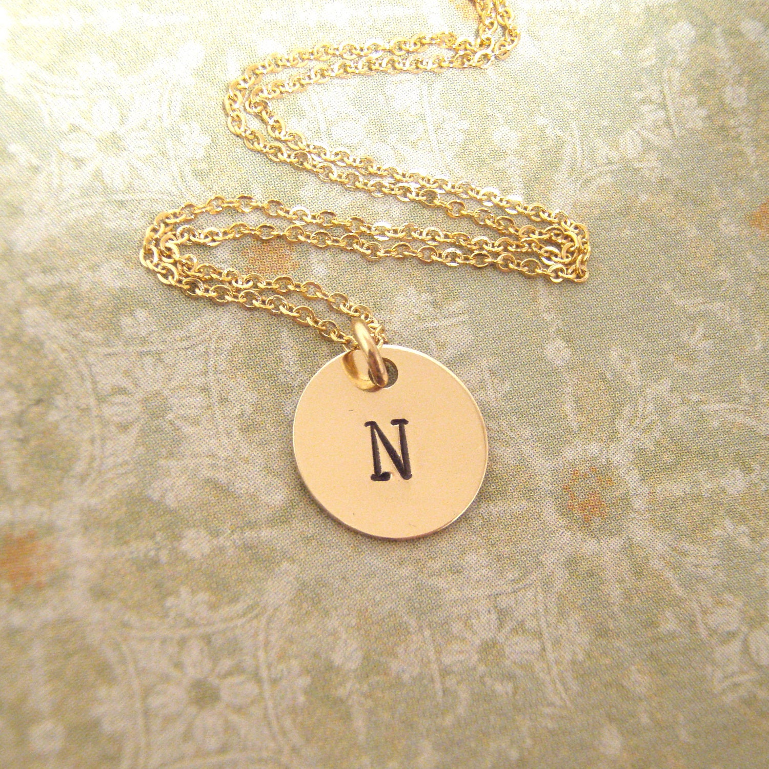 Dainty gold initial necklace  - Single initial necklace  -7/16 inch initial charm gold fill charm