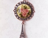 Rose Art Pendant - Antiqued Copper Filigree Charm - Resin Jewelry Pendant -  Wearable Art