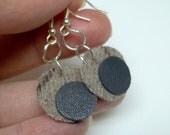 Upcycled Beige deep green wool leather fiber earrings eco friendly hobo gypsy