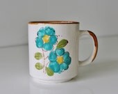 Coffee Mug - Vintage Mid Century Modern Speckled Stoneware Cup with Blue Flowers - TheVintageGang Kitchenware