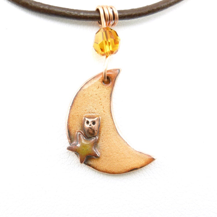 Tiniest Owl on a Cresent Moon Necklace