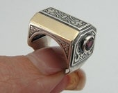 NEW 9k Yellow Gold  and Sterling Silver with Garnet Band Ring size 6.5 (ya r10