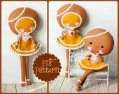 PDF. Gingerbread girls .Plush Doll Pattern, Softie Pattern, Soft felt Toy Pattern.