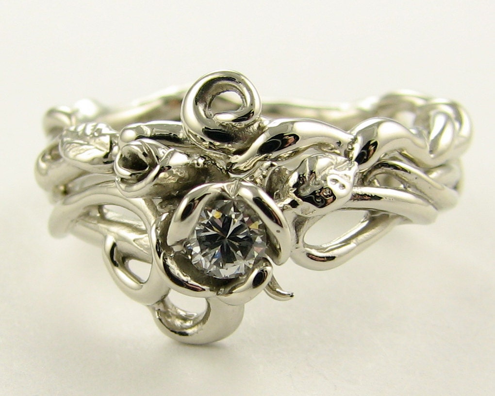 Rose Garden Wedding Set with Diamond  Made to Order
