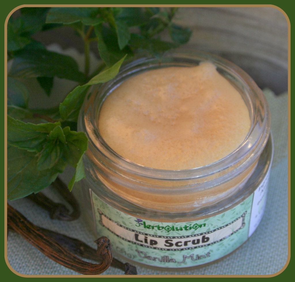 Organic Vanilla Mint Lip Scrub and Lip Balm 2 in 1 Natural yummy with Raw Honey, 1.2 oz - big size. PICK YOUR FLAVOR