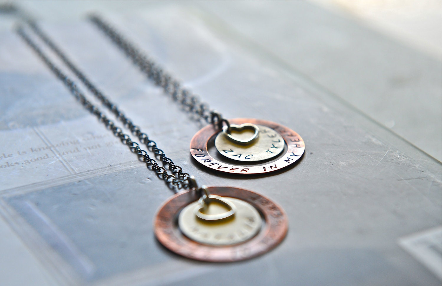 Mother Necklace Hand Stamped Personalized Jewelry Heart Kids Names Children Sterling Sliver Copper Mixed Metal FREE SHIPPING