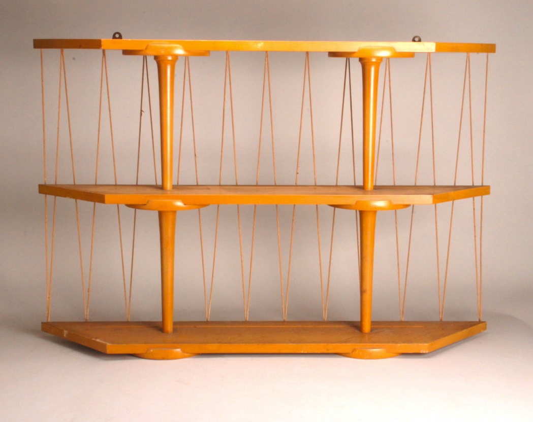 Vintage Blonde Wood Midcentury Modern String Wall Shelf