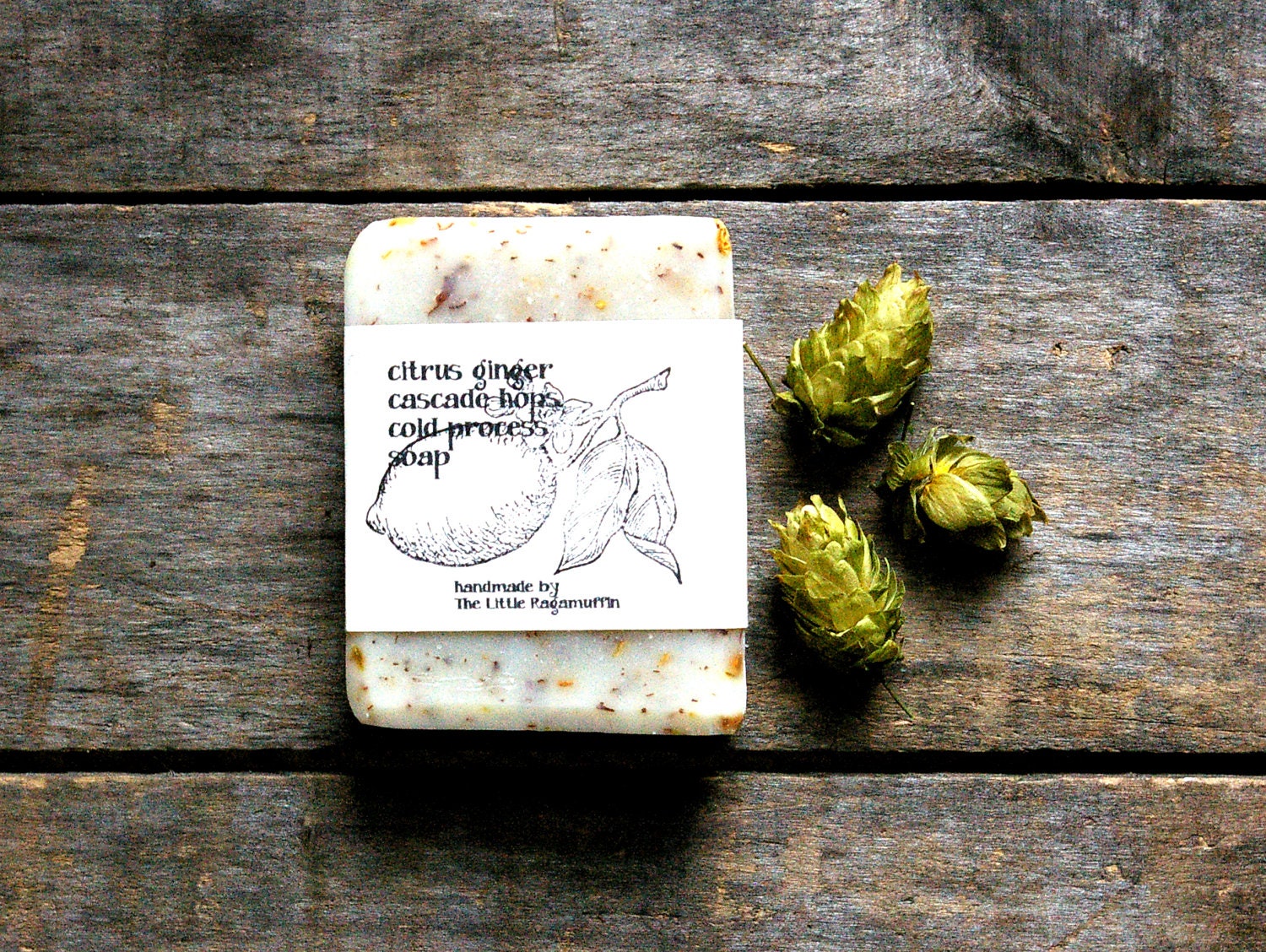 Handmade Soap, Cold Process Soap, large bar, citrus ginger organic hops, lightly scented, all natural soap, vegan soap, beer lover