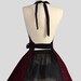 Sweetheart Retro Apron , Sexy Handmade Kitchen Apron in Red Scroll Print on Black Background