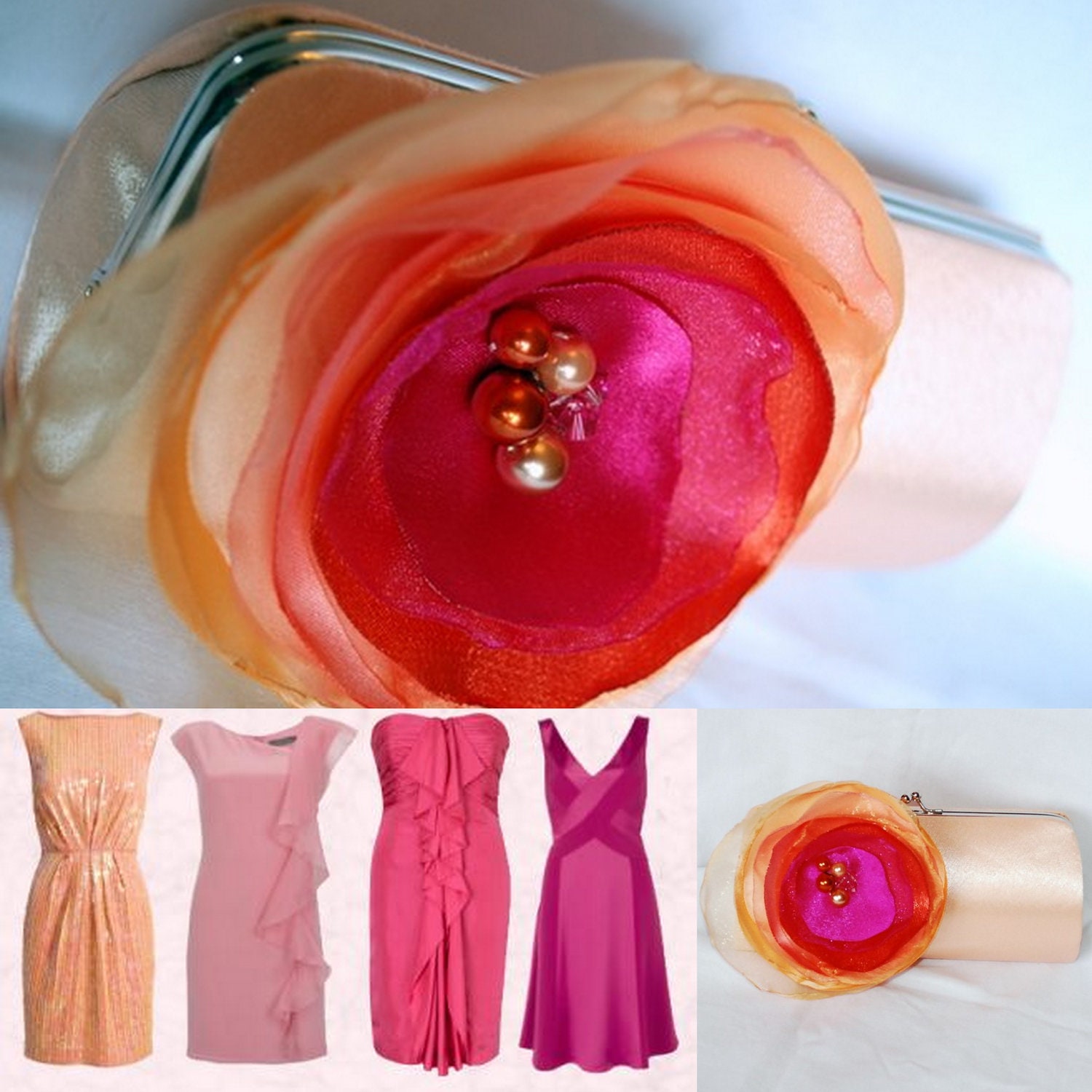 Bridesmaid Clutch - Prom Purse - Ombre Color in Peach, Tangerine and Fuchsia