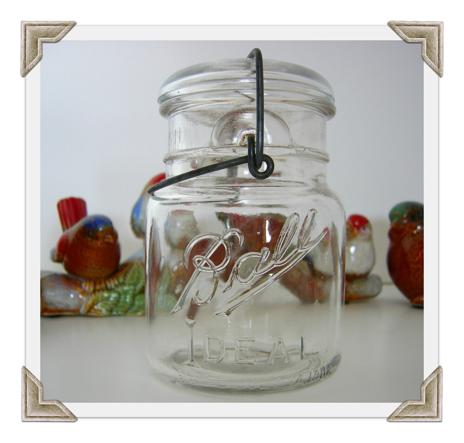 Vintage Ball Ideal Embossed Glass Pint Jar
