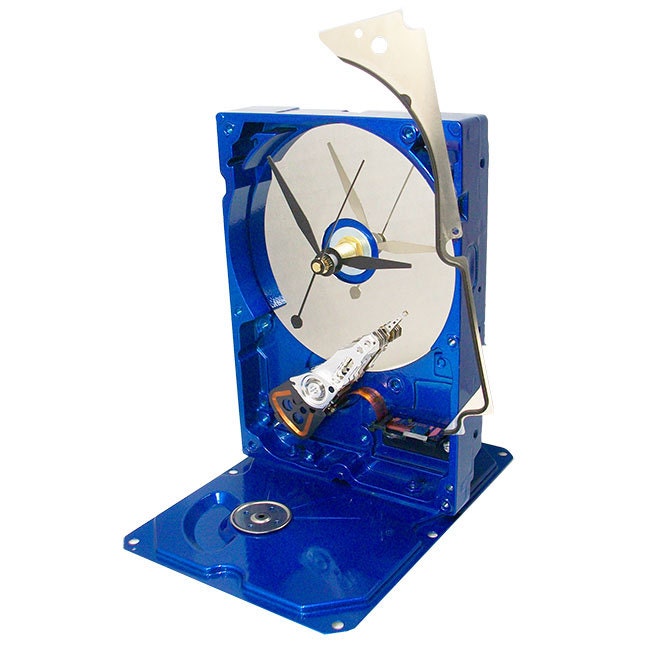 Recycled Desktop Computer now a Hard Drive Clock. Hand-painted Metallic Blue. (H)