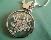 Pendant Of Peace-Queen Anne's Lace Between Glass With Peace Dove Charm Pendant-Symbolizes Peace-3 Options In One Pendant - giftforallseasons