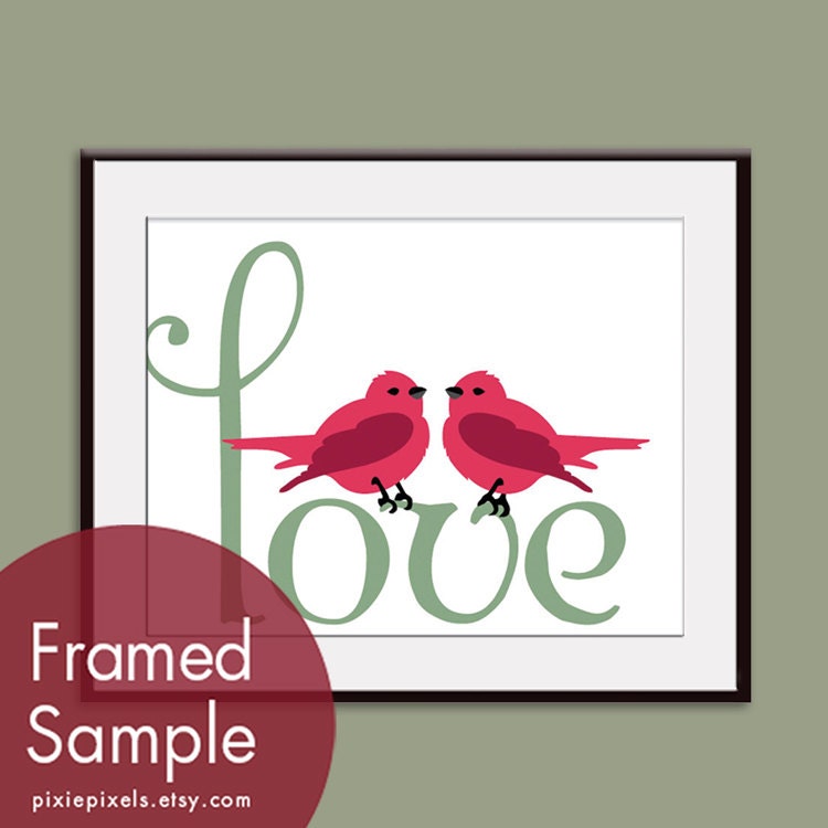 LOVE Birds (Series B) - 8x10 Print (Featured in Thyme and Ruby Red (Customizable Colors) Buy 3 get one Free