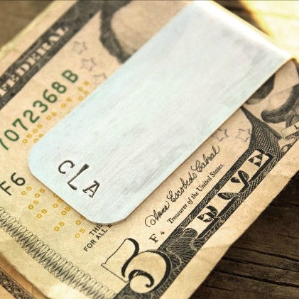 Money Clip, Custom Hand Stamped Aluminum, Monogram, Personalized, Gift for Dad, Husband, Groom