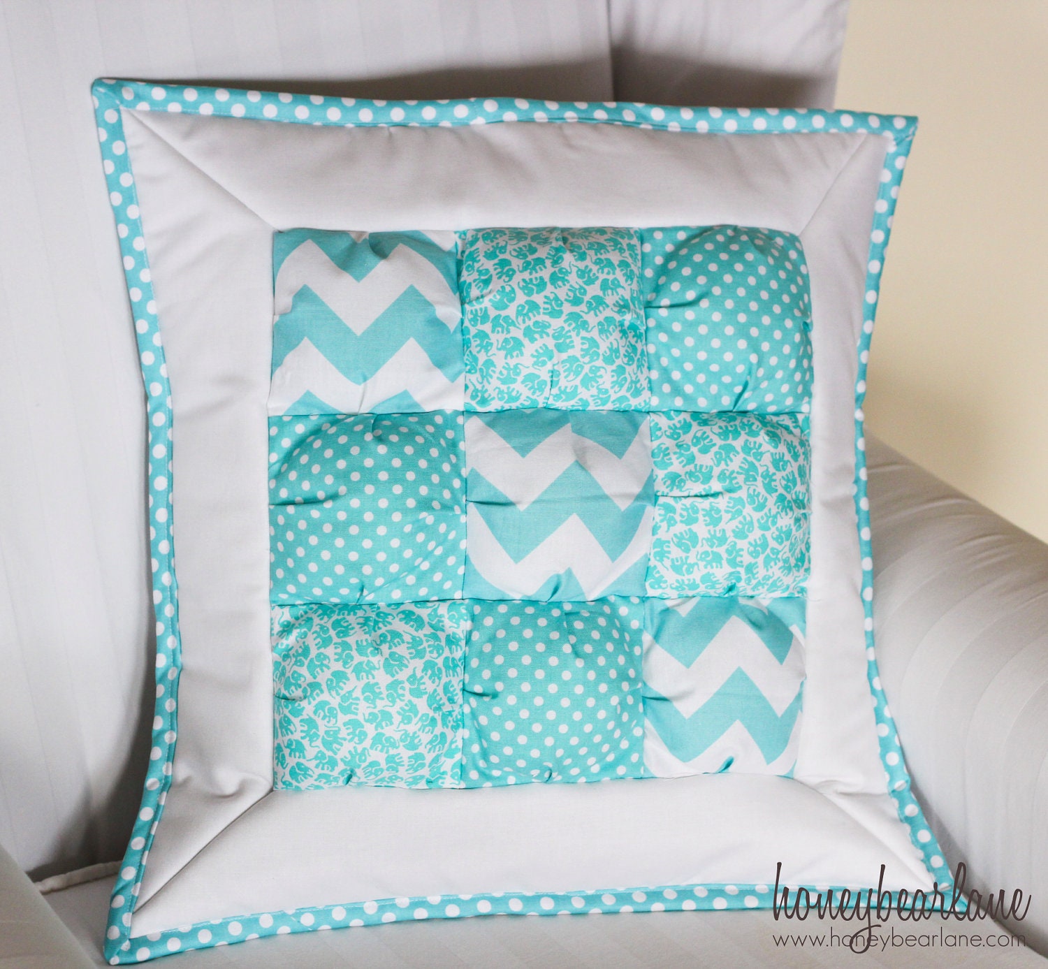Sale--Puff Pillow in Powder Blue with binding--READY TO SHIP