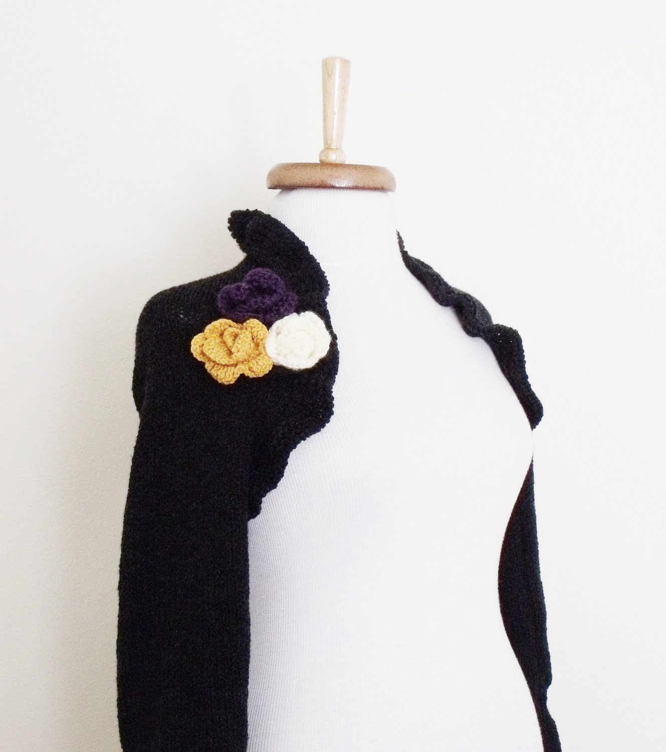 Dark Grey Bridal Wedding  shrug long sleeves With Flower Brooches