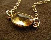 Faceted Citrine Pebble Pendant and Gold Filled Suspension Necklace November Birthstone