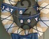 Yarn Wreath Handmade Front Door - Baby Boy 12in.