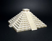 El Castillo Mayan Pyramid of Kukulkan Paper Model (KIT) with linocut printed details