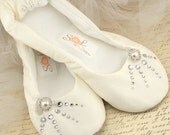 Bridal Ballet Flats Bridal Ballerina Slippers Bridal Shoes in Ivory Dupioni Silk with Swarovski Crystals