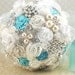 Brooch Bouquet Wedding Bouquet Bridal Bouquet in Ivory, Tiffany Blue and White