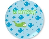 Childrens plate Be Different fish swimming opposite direction green orange pink or purple