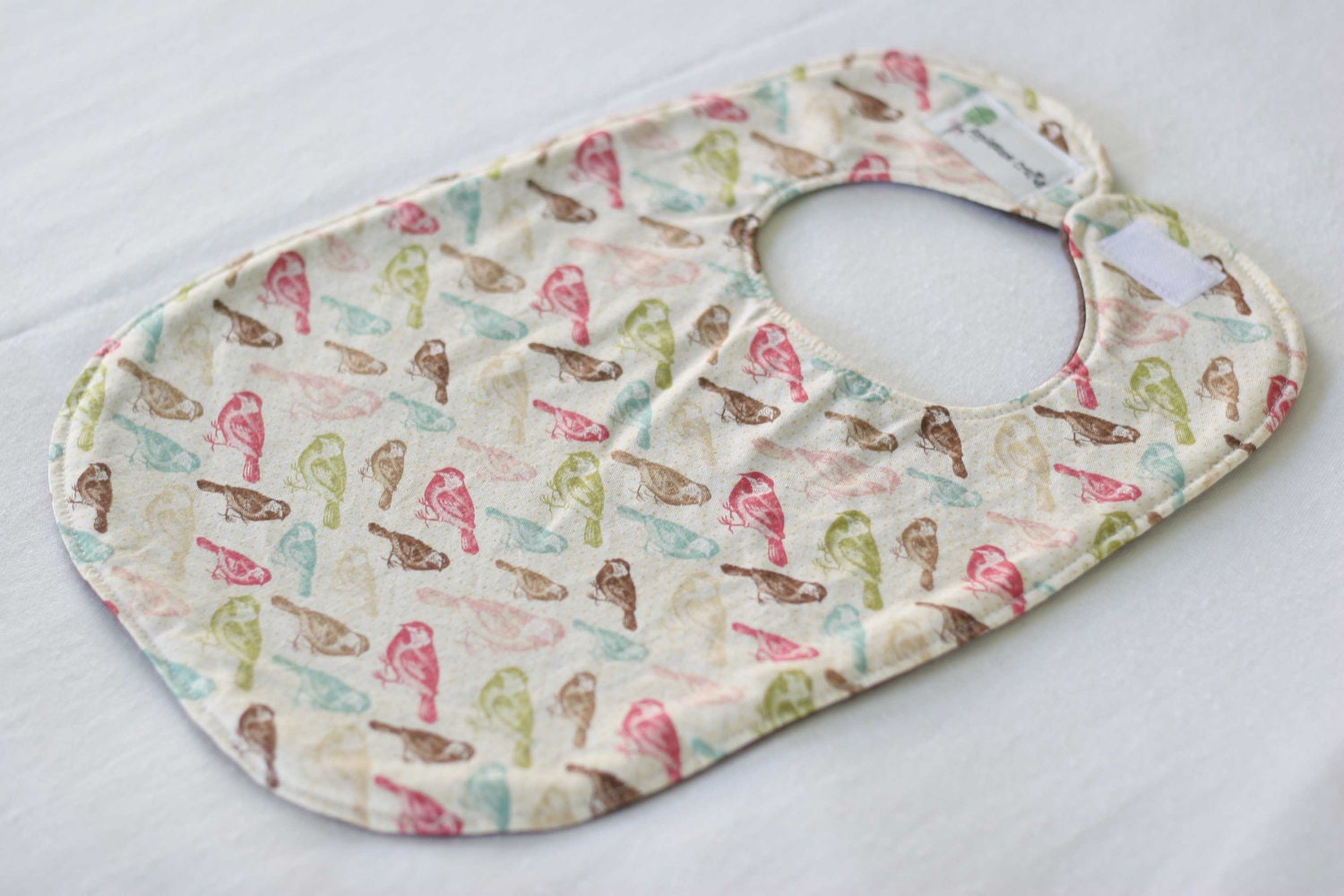 Pretty Birds Bib with Chocolate Brown Fleece Backing