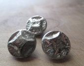 Vintage Silver Foil Buttons, Three dimensional , texture, 13 mm
